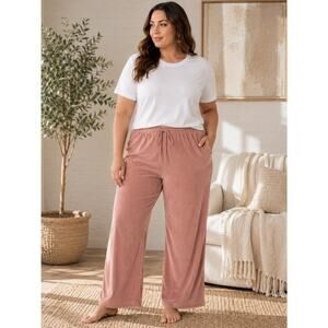 Women's 3X Blush Pink Velour Wide Leg Lounge Pants